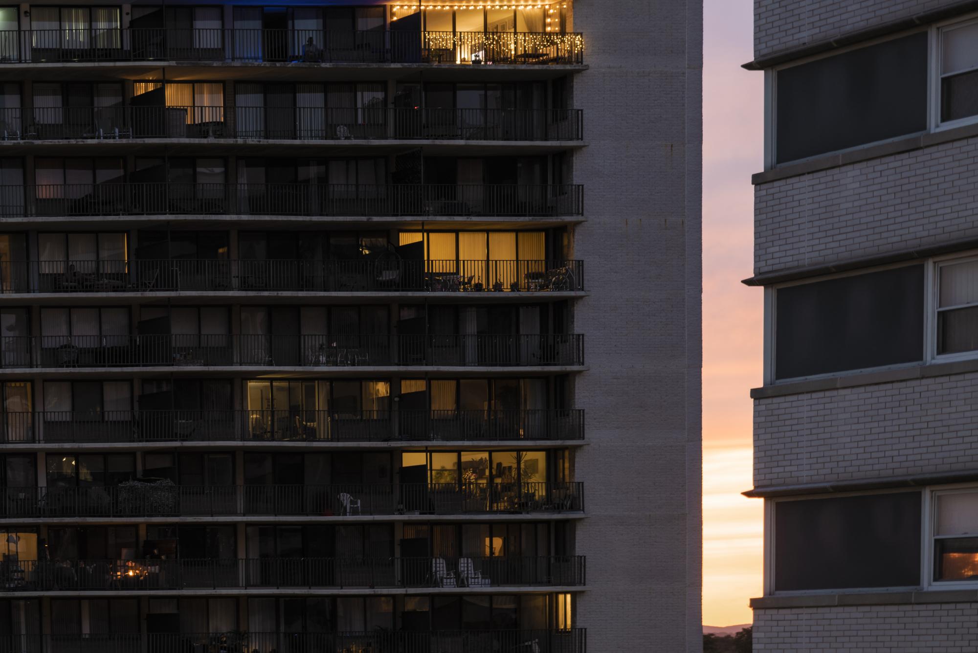Panoramic view of modern apartment building exterior